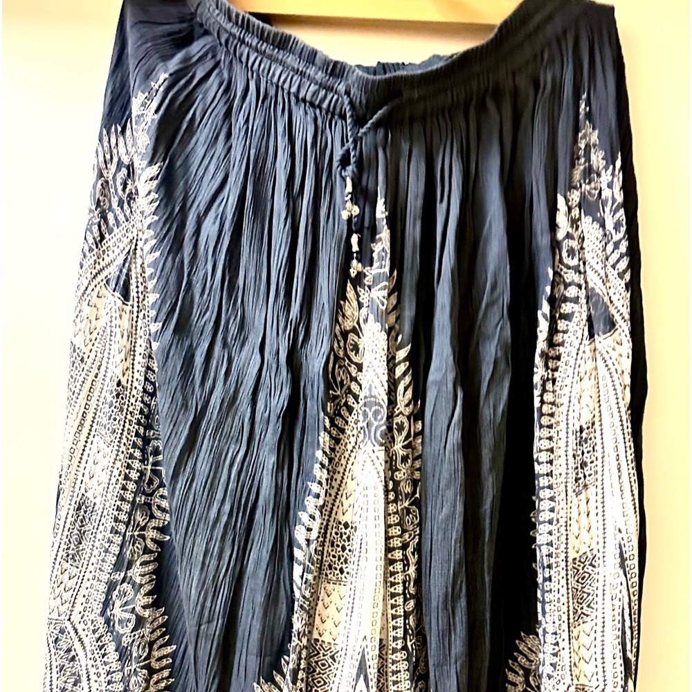 Philosophy Chambray Blue Maxi Skirt with Ivory Print
